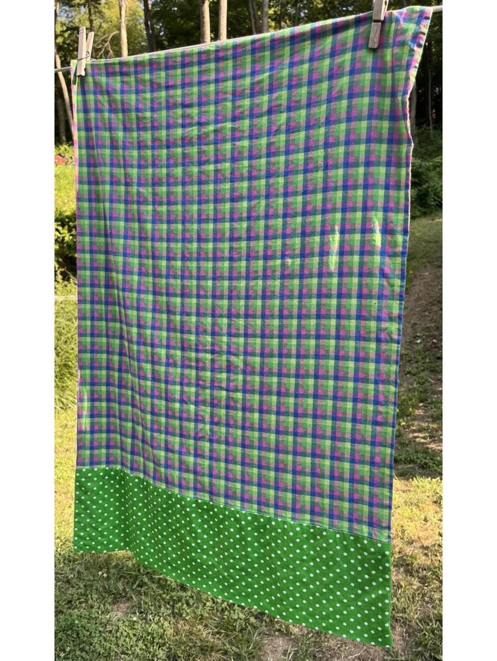 Handmade? Green Plaid Polka Dot Mixed Print Standard Size Pillowcase Cottagecore